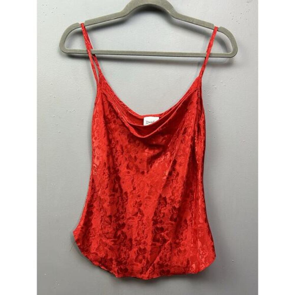 Vintage Daniela Cami Tank Womens Medium Red Floral Embossed USA‎